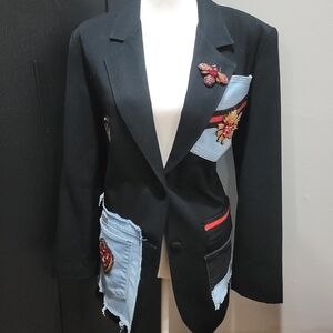 Black and Blue Patchwork Women's Blazer